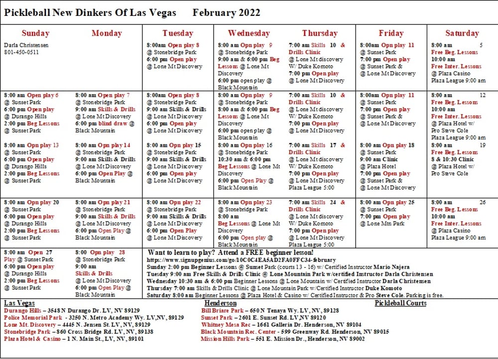 Dinker's Calendar